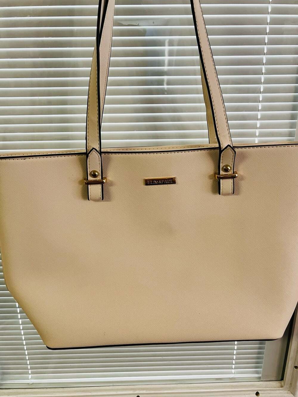 Elim & Paul Beige Saffiano Faux Leather Tote Bag